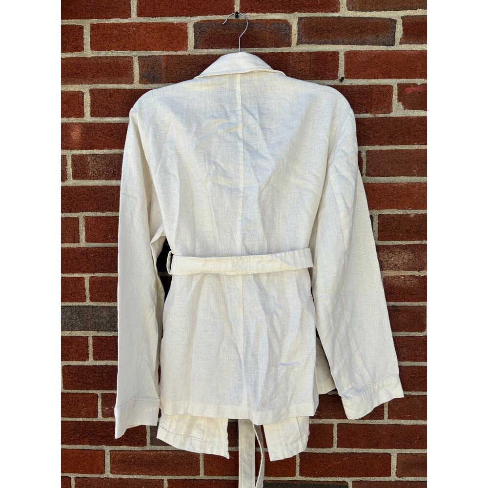 Jones New York Country White Linen Blend Belted Button Up Jacket Shirt Women’s - Picture 11 of 15